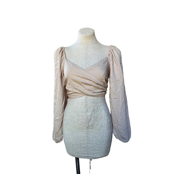 Retro 70s Disco Cropped Blouse Blush Pink Womens Medium - Picture 4 of 10